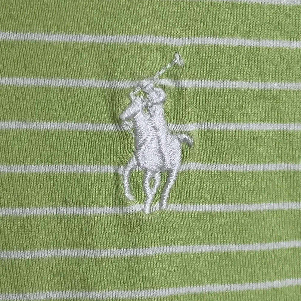 Polo Ralph Lauren Mens Lime Green White Striped Pima Cotton Polo Shirt Size M